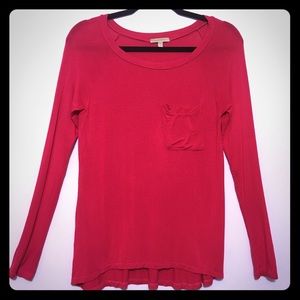 Bordeaux Anthropologie Top with Pocket Hi Lo Hem